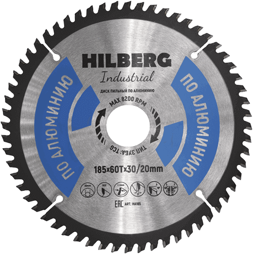 Пильный диск по алюминию 185*30/20*Т60 Industrial Hilberg HA185 - интернет-магазин «Стронг Инструмент» город Санкт-Петербург