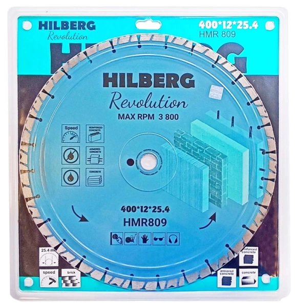 Диск алмазный отрезной 400*25.4*12*3.8мм по железобетону Hilberg Revolution HMR809 - интернет-магазин «Стронг Инструмент» город Санкт-Петербург